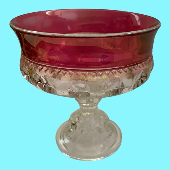 VTG Indiana Glass Kings Crown Thumbprint Ruby Flash Footed Compote Candy Dish - Picture 3 of 15